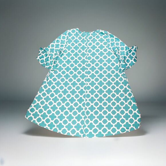 Lily Sky Dress Women's 3X Aqua Blue Midi Trellis Print Pockets 3/4 Bell Sleeves - Picture 2 of 12